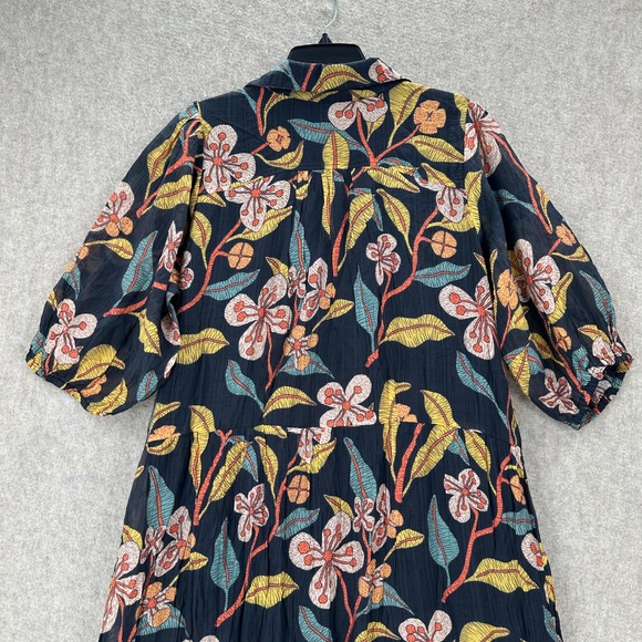 NWT Umgee Tiered Midi Dress LARGE Floral Puff Sleeve Black Multi Color Botanical - Picture 4 of 10